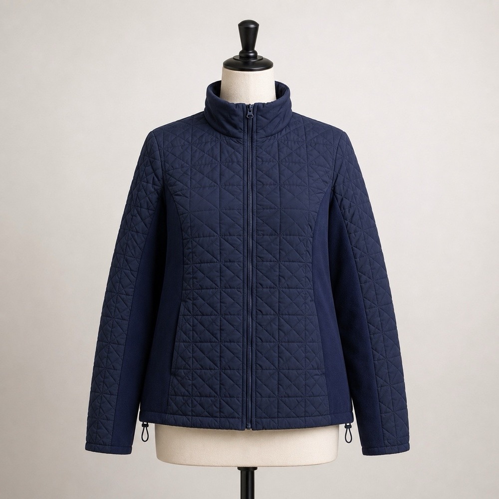 T by Talbots Quilted Softshell Jacket Womens Medium Navy Blue Zip Up Preppy